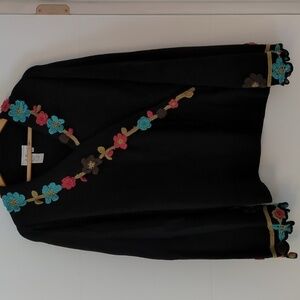 J. Marco vintage ramie cotton Bohemian v neck crochet details pullover XL